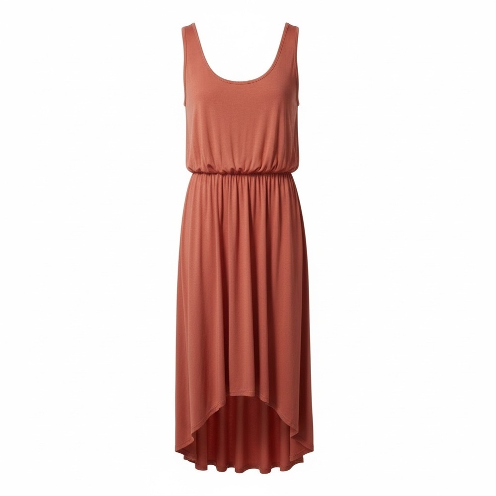 Jonathan Martin Peach High-Low Midi Dress Elastic Waist Sleeveless – XL